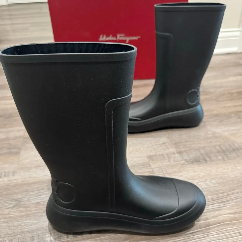 Salvatore Ferragamo Gancini Logo Rubber Rainboots Rain Boot